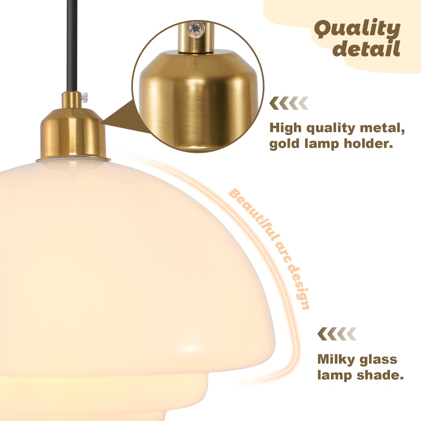 (Y)Kitchen Island Pendant Light Fixture Gold Modern Ceiling Suspension Lighting White Glass Shade Scandinavian Style Adjustable Pendant for Dining Room Bedroom Hallway