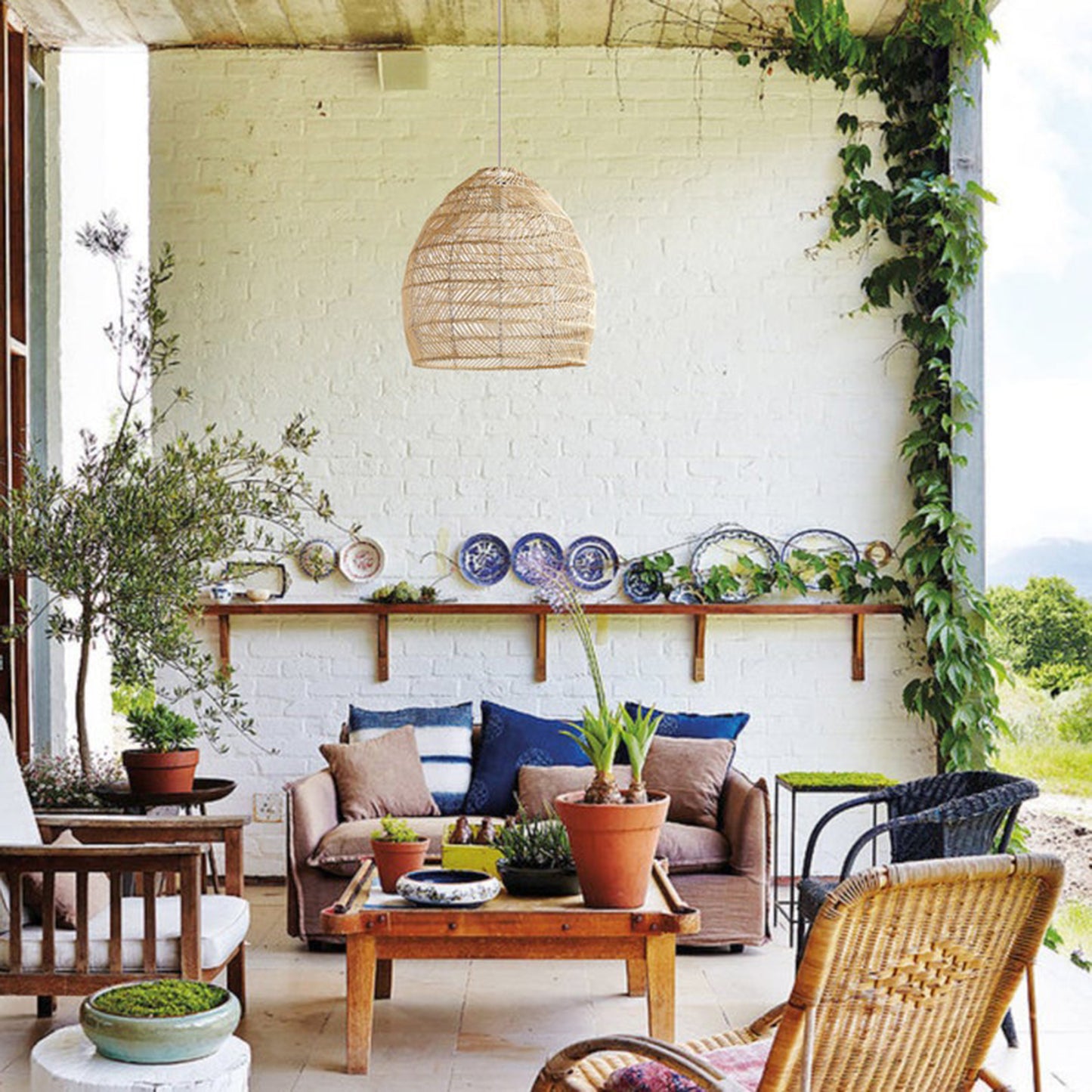 (M)Rattan Pendant Lighting Dome Natural E26 for Living Room