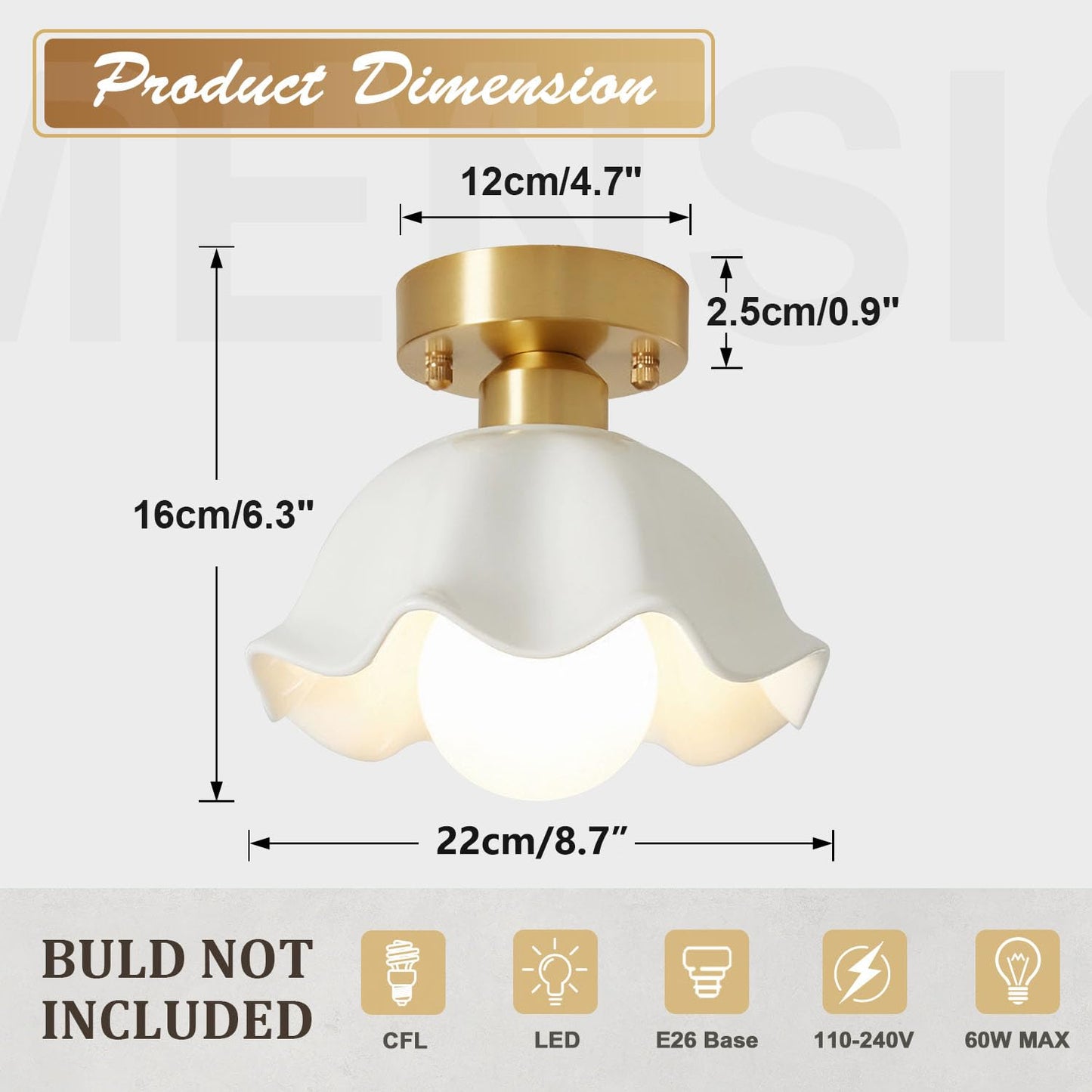 (Y)Modern Farmhouse Brass Semi Recessed Ceiling Lights Milk Glass Light Fixtures Gold Vintage Approach Ceiling Light Fixtures Small Hallway Semi Flush Mount Lights For Kitchen Dining Room