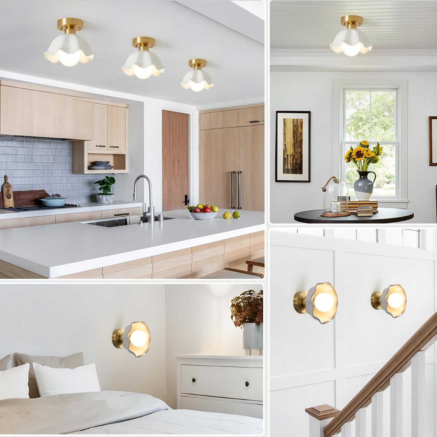 (Y)Modern Farmhouse Brass Semi Recessed Ceiling Lights Milk Glass Light Fixtures Gold Vintage Approach Ceiling Light Fixtures Small Hallway Semi Flush Mount Lights For Kitchen Dining Room