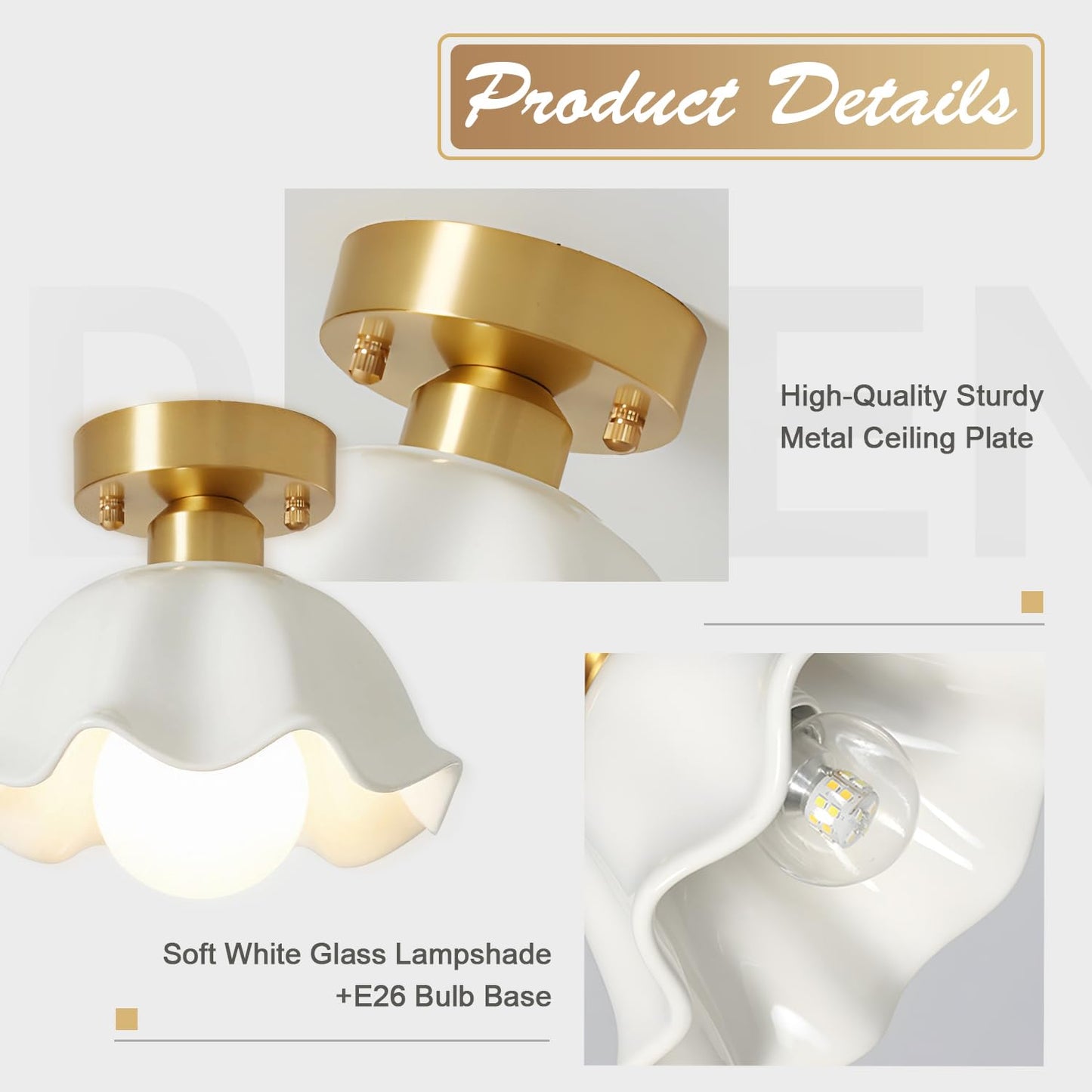 (Y)Modern Farmhouse Brass Semi Recessed Ceiling Lights Milk Glass Light Fixtures Gold Vintage Approach Ceiling Light Fixtures Small Hallway Semi Flush Mount Lights For Kitchen Dining Room