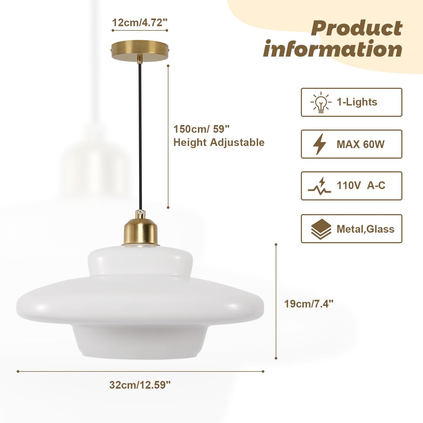 (Y)Mid Century Pendant Lamp Gold Scandinavian Dining Table Pendant Light White Glass Shade Glass Lamps For Kitchen Island Dining Table Bedroom