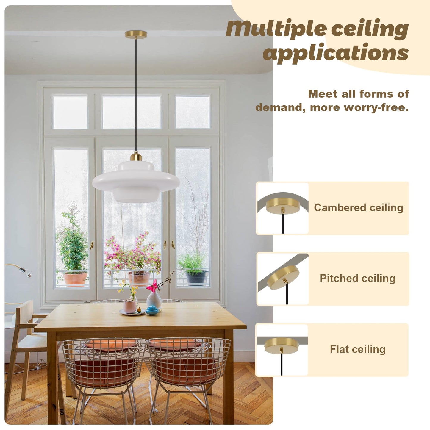 (Y)Mid Century Pendant Lamp Gold Scandinavian Dining Table Pendant Light White Glass Shade Glass Lamps For Kitchen Island Dining Table Bedroom