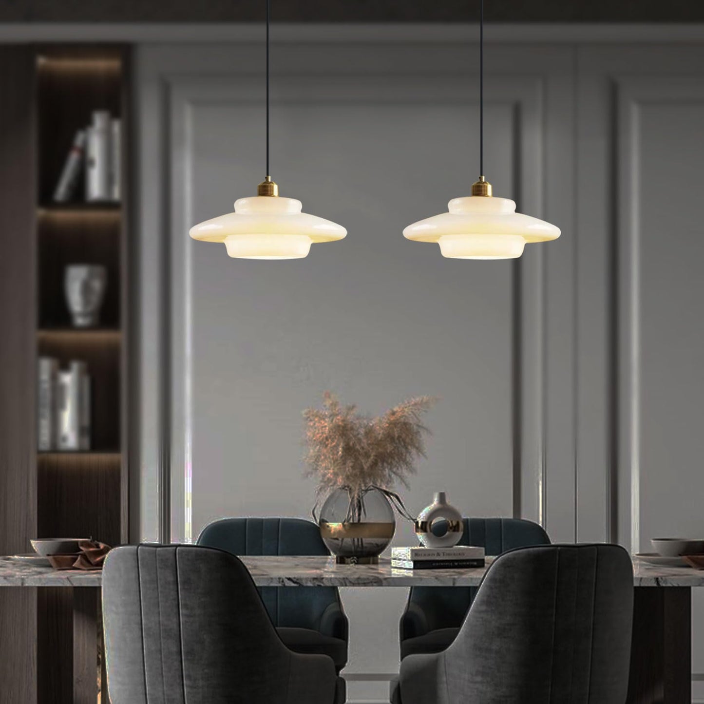 (Y)Mid Century Pendant Lamp Gold Scandinavian Dining Table Pendant Light White Glass Shade Glass Lamps For Kitchen Island Dining Table Bedroom