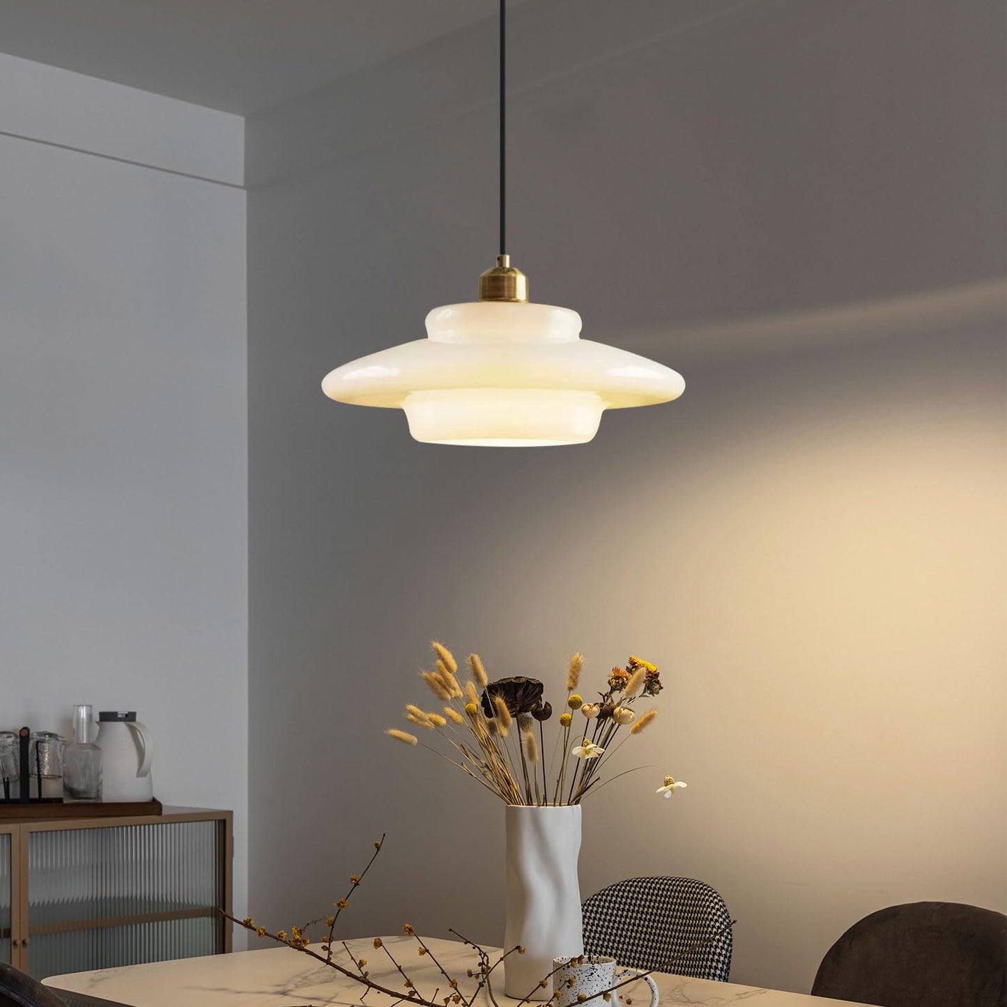 (Y)Mid Century Pendant Lamp Gold Scandinavian Dining Table Pendant Light White Glass Shade Glass Lamps For Kitchen Island Dining Table Bedroom