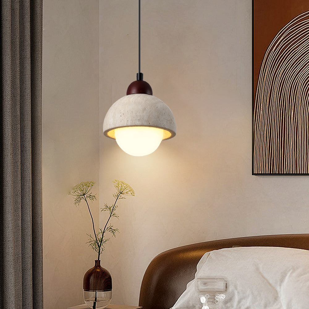 (K) Yellow Travertine Pendant Light Wabi-sabi Style Bedroom Bedside Chandelier
