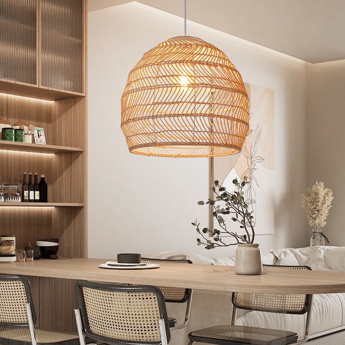 (M)Rattan Pendant Lighting Dome Natural E26 for Living Room