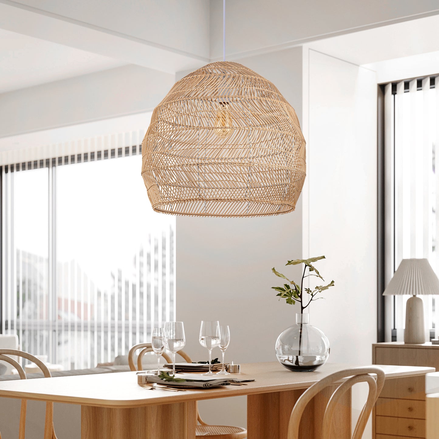 (M)Rattan Pendant Lighting Dome Natural E26 for Living Room