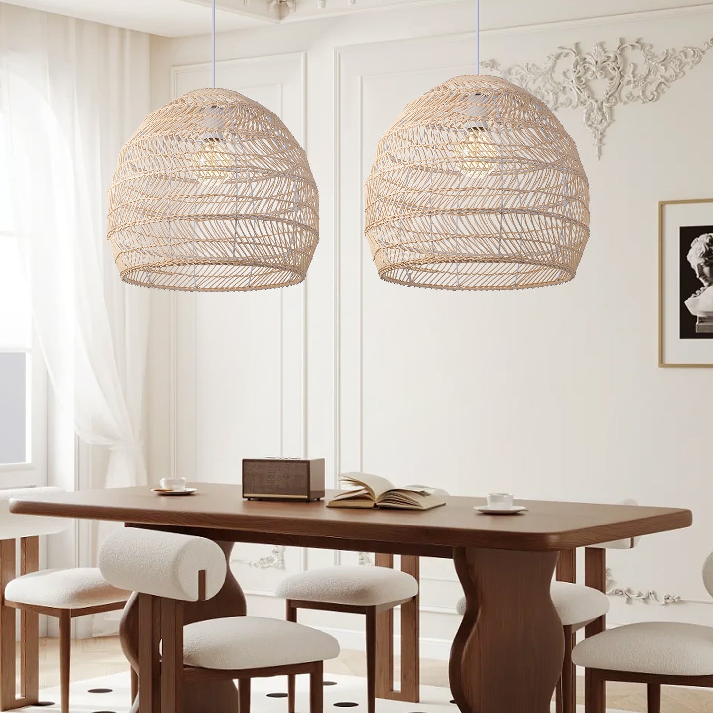 (M)Rattan Pendant Lighting Dome Natural E26 for Living Room
