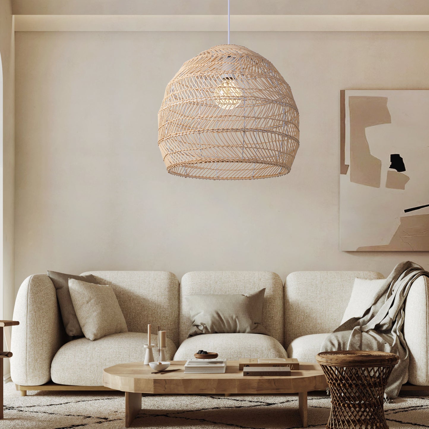 (M)Rattan Pendant Lighting Dome Natural E26 for Living Room