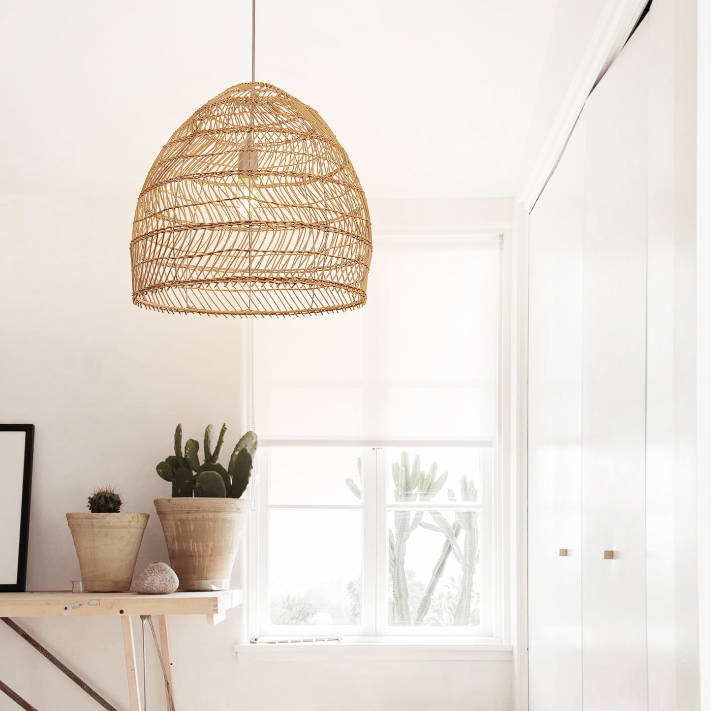 (M)Rattan Pendant Lighting Dome Natural E26 for Living Room
