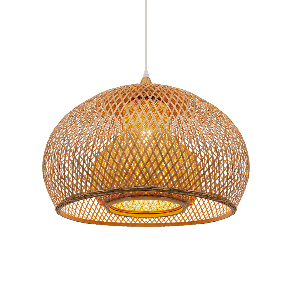 (M)Bamboo Pendant Ligting Dome Hand-Woven E26 Sigle Transitional Minimalist Boho Hanging Light for Dining Room Restaurant Hallway