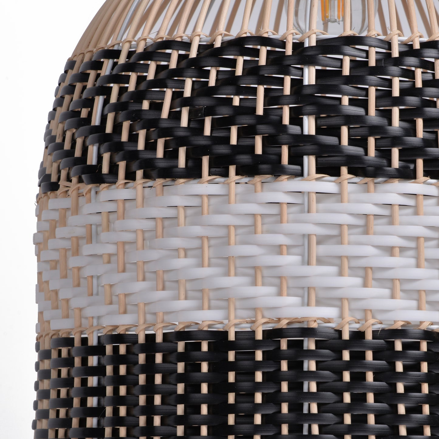 (M)ARTURESTHOME Pendant Light Fixture Black Rattan Drum Shade 1 Light Hanging Chandelier For Living Room