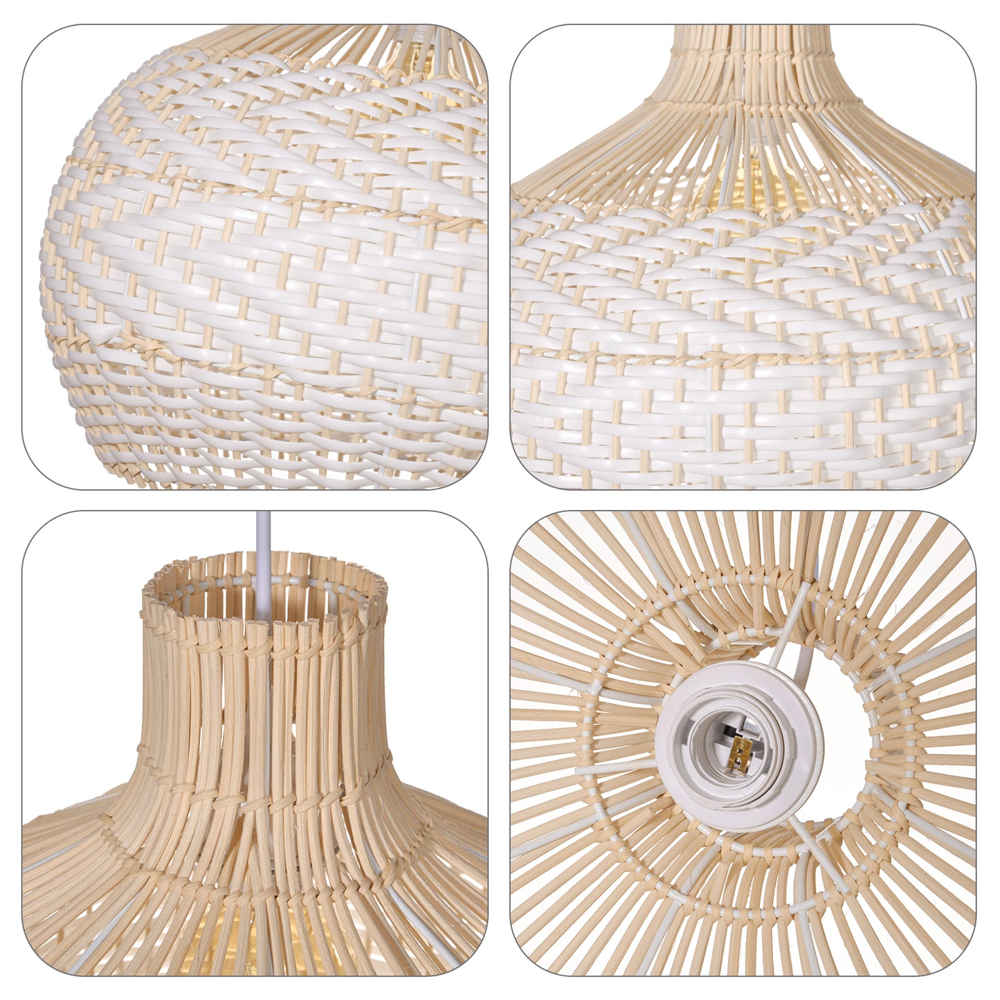 Arturesthome Elegant White Rattan Kitchen Island Pendant Light Shade