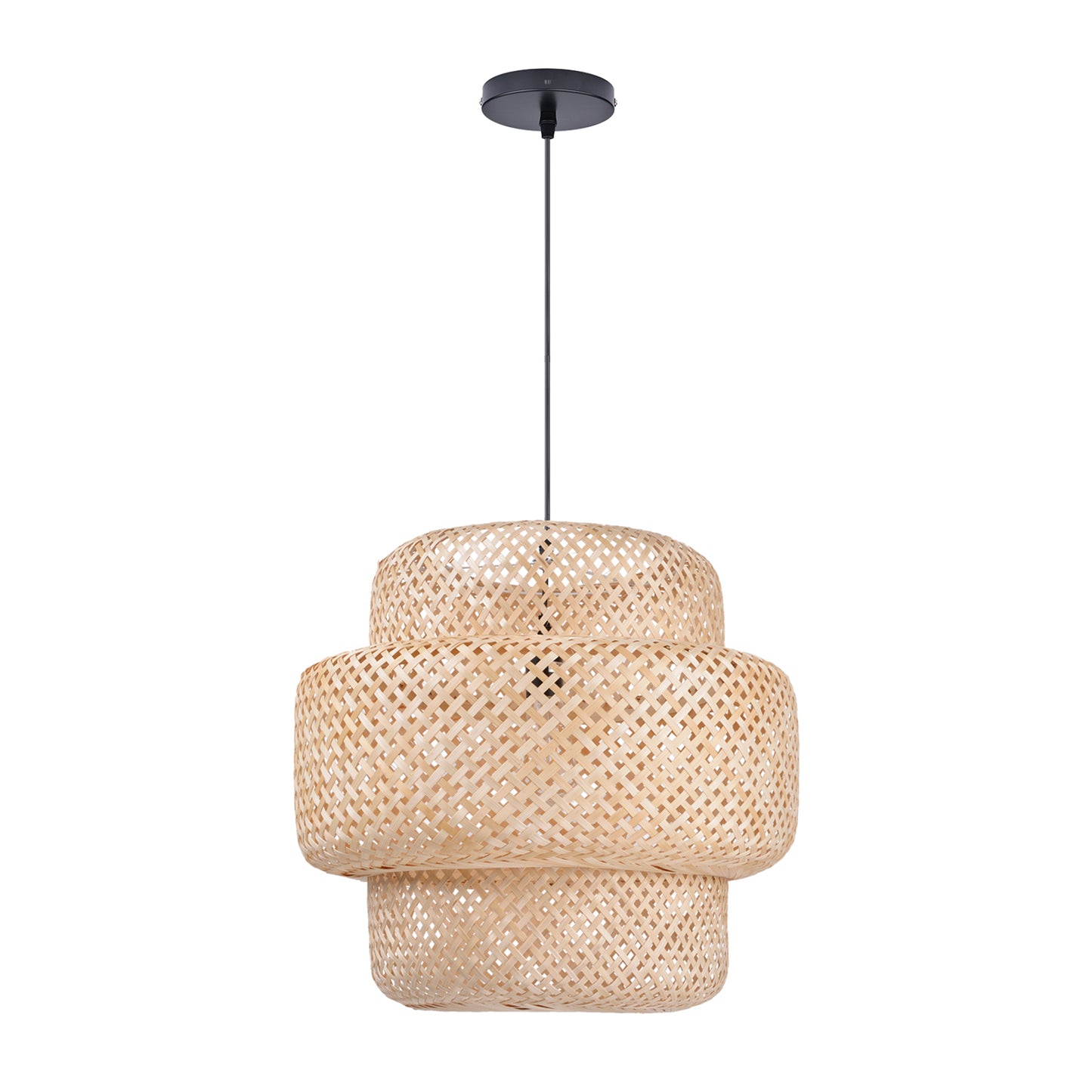 (M)Bamboo Pendant Lighting Drum Handmade Lampshade Fixture for Living Room