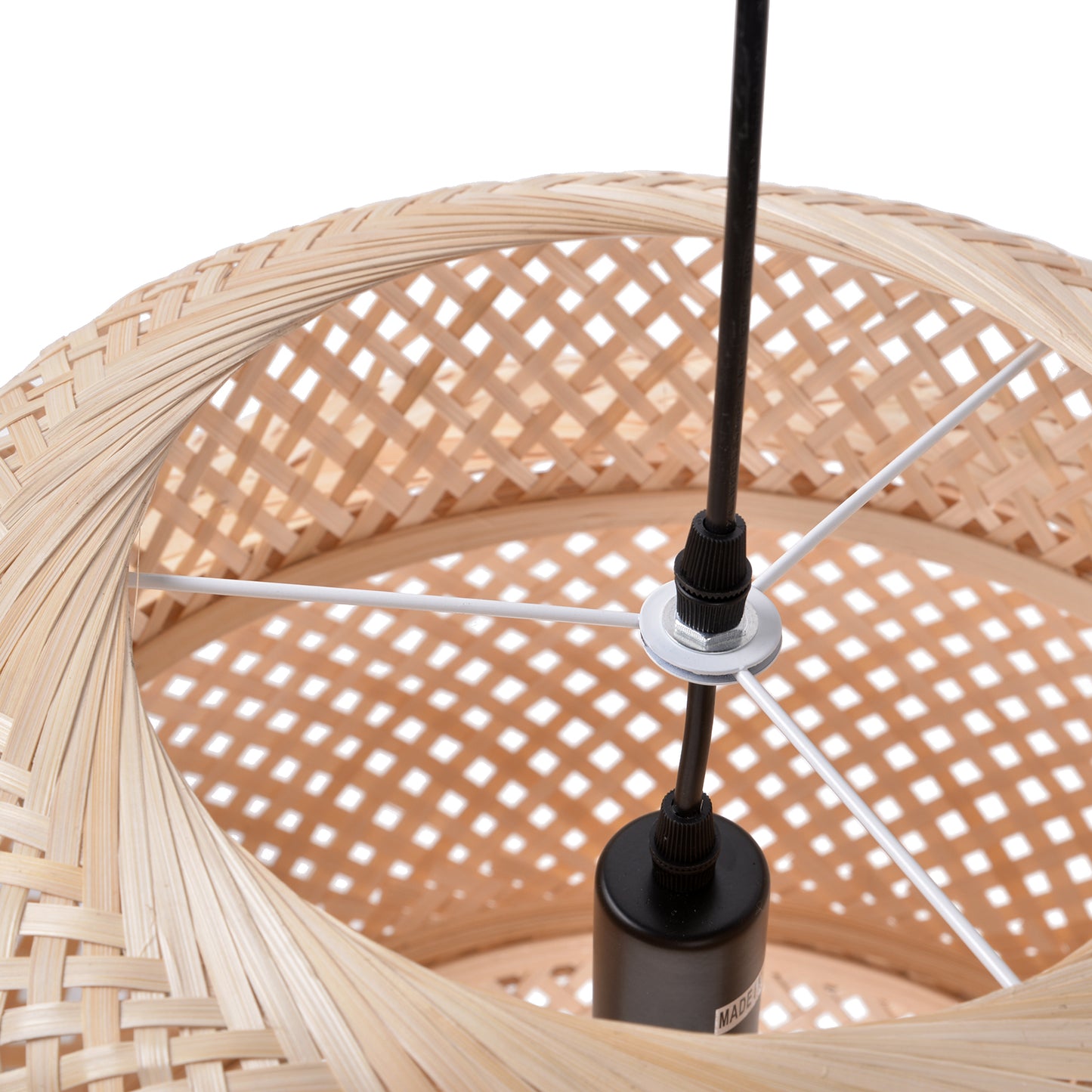 (M)Bamboo Pendant Lighting Drum Handmade Lampshade Fixture for Living Room