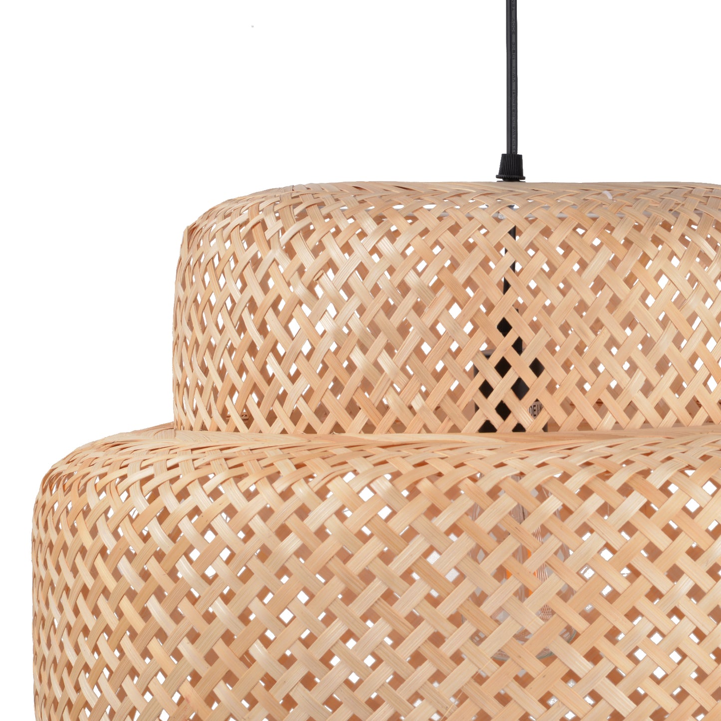 (M)Bamboo Pendant Lighting Drum Handmade Lampshade Fixture for Living Room