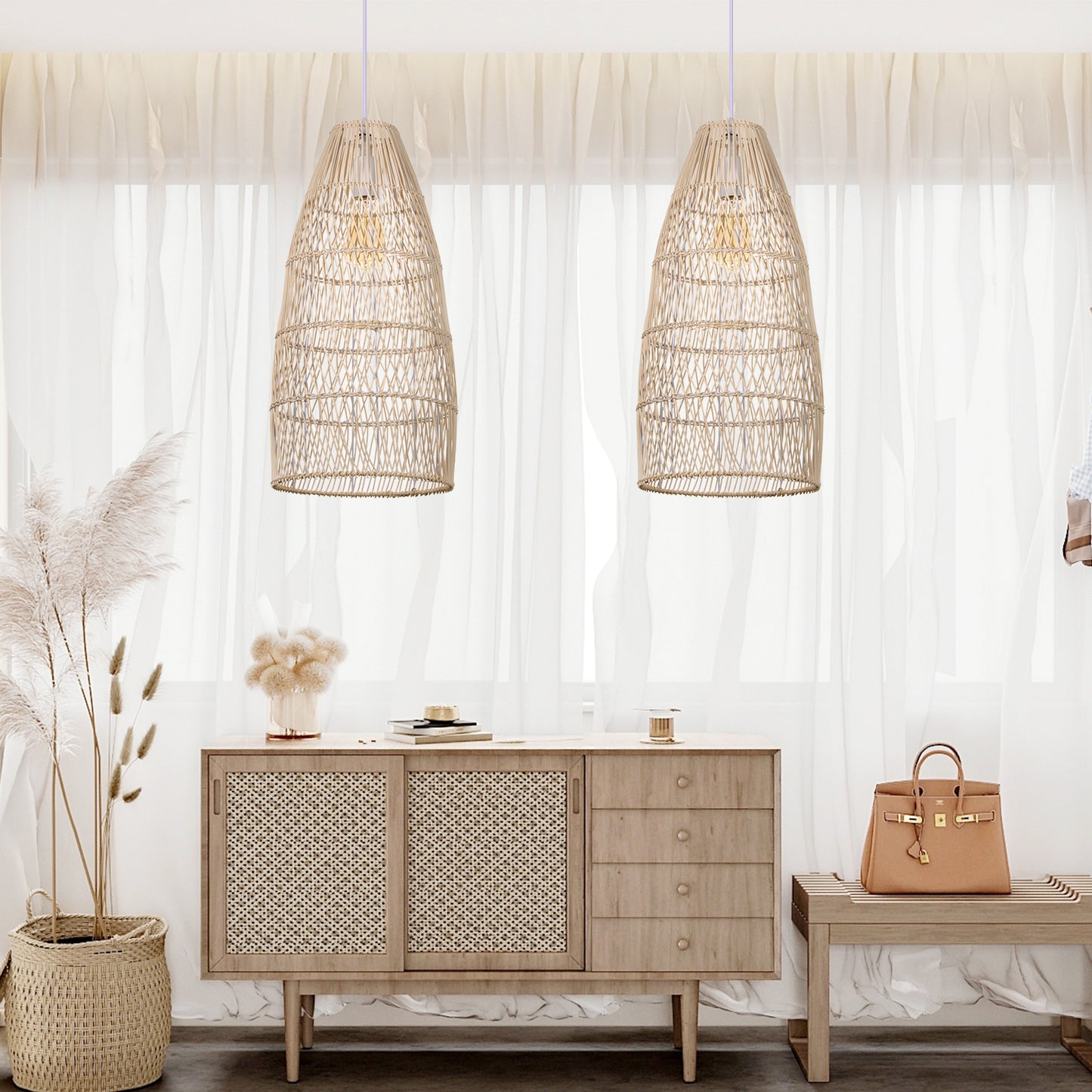 (Y)Bedroom Study Lamp Tea Room Rattan Chinese Rustic Rattan Chandelier