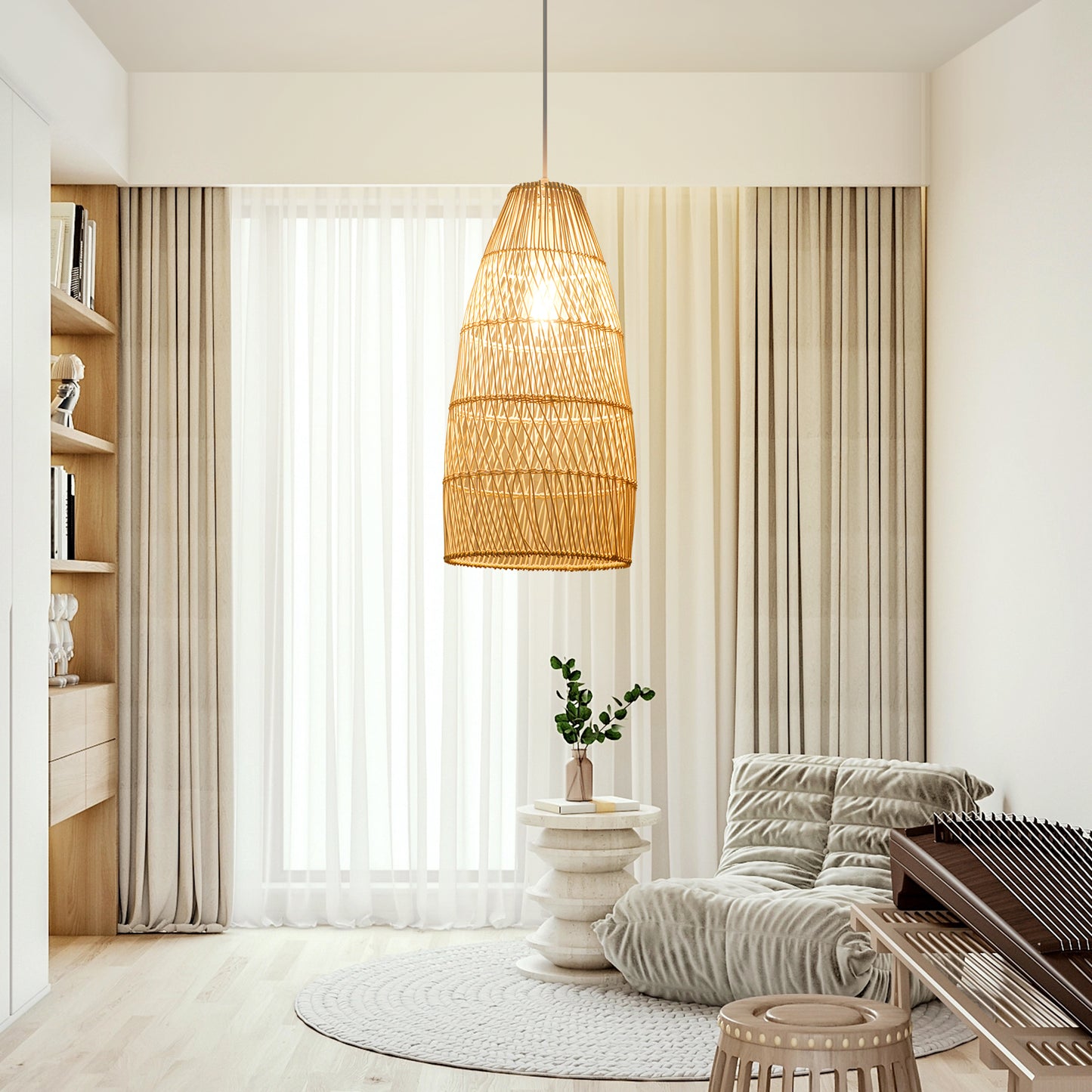 (Y)Bedroom Study Lamp Tea Room Rattan Chinese Rustic Rattan Chandelier