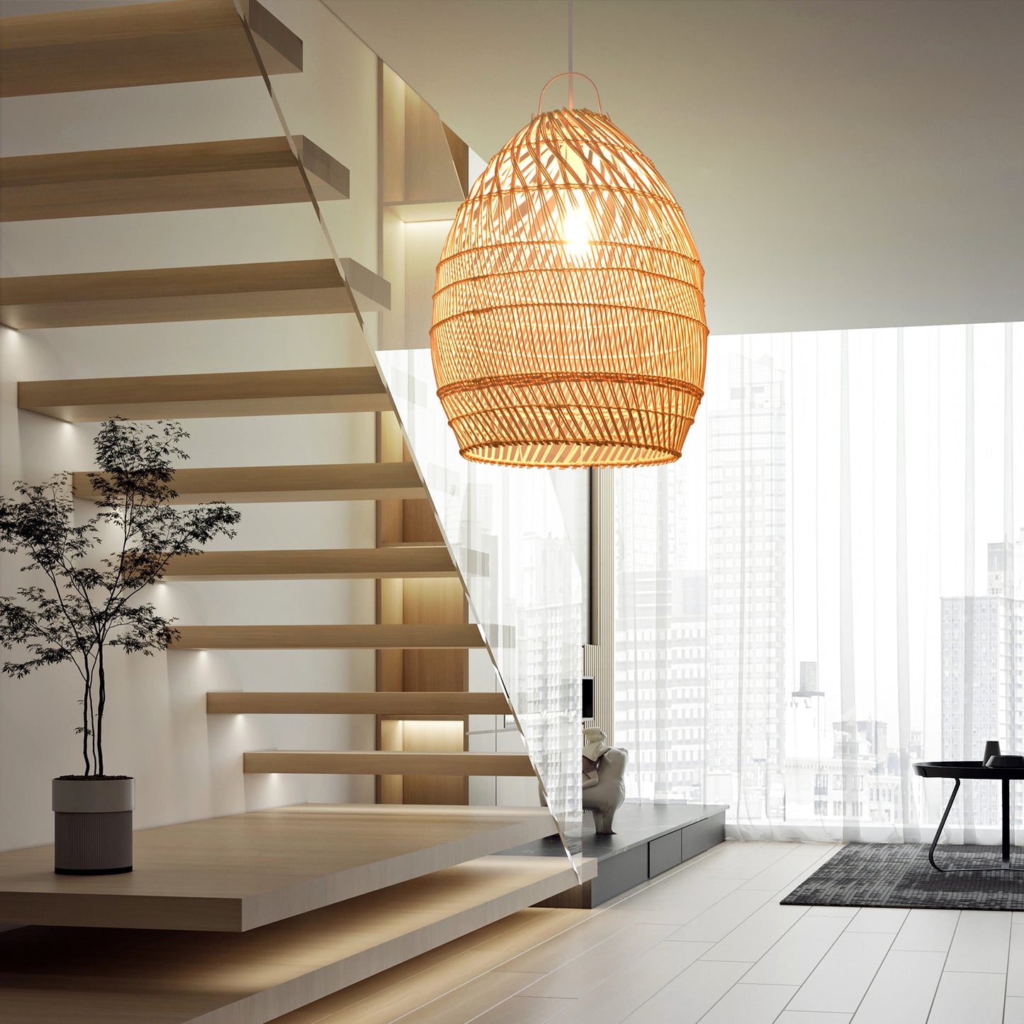 (Y)Bamboo Chandelier Rattan Hand-Woven Chandelier
