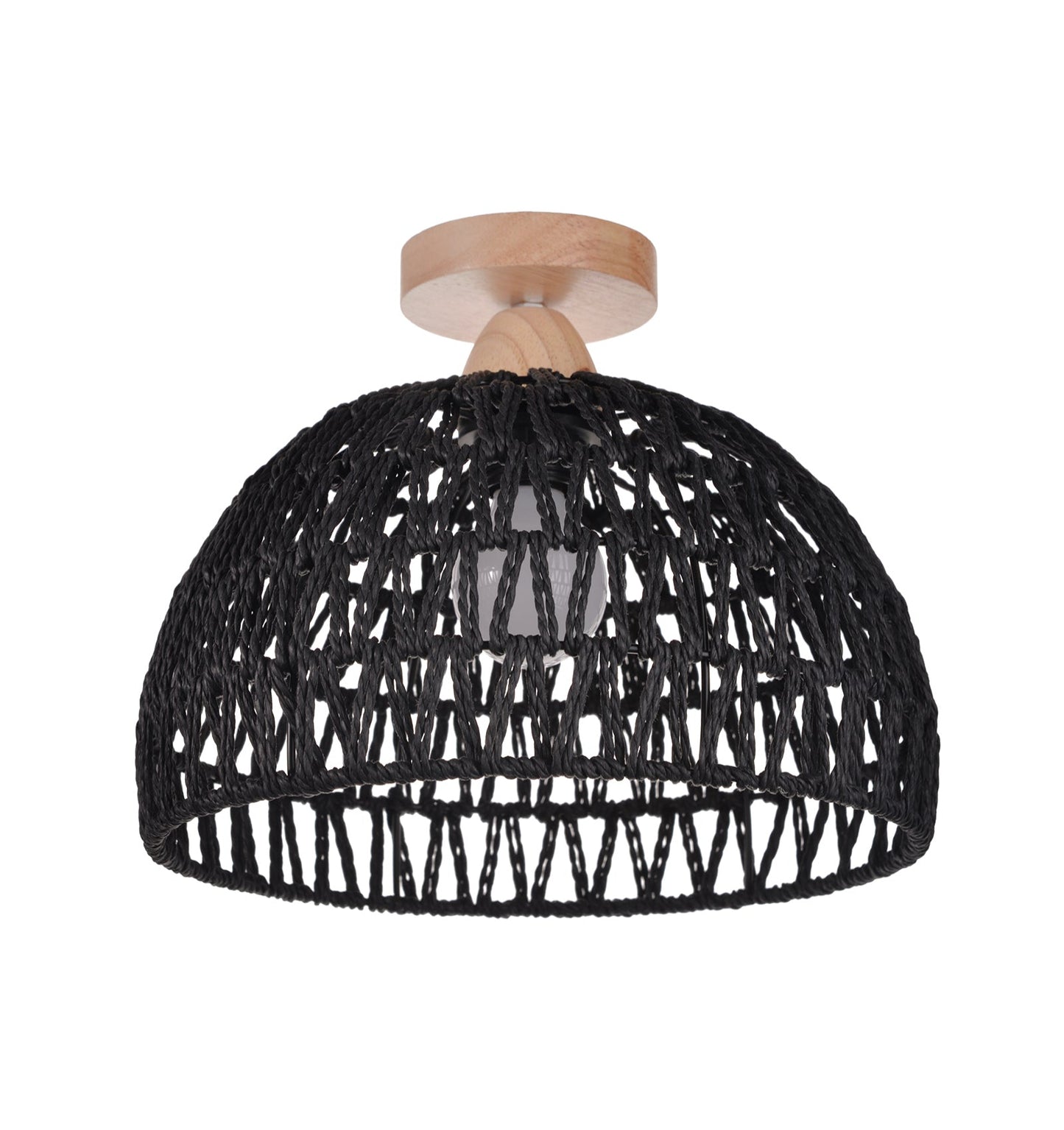 (Q)Black Hemp Rope Rattan Ceiling Light,Bohemian Style Rattan Ceiling Light,Suitable for Kitchen Islands,Corridors,Living Rooms,Bedrooms