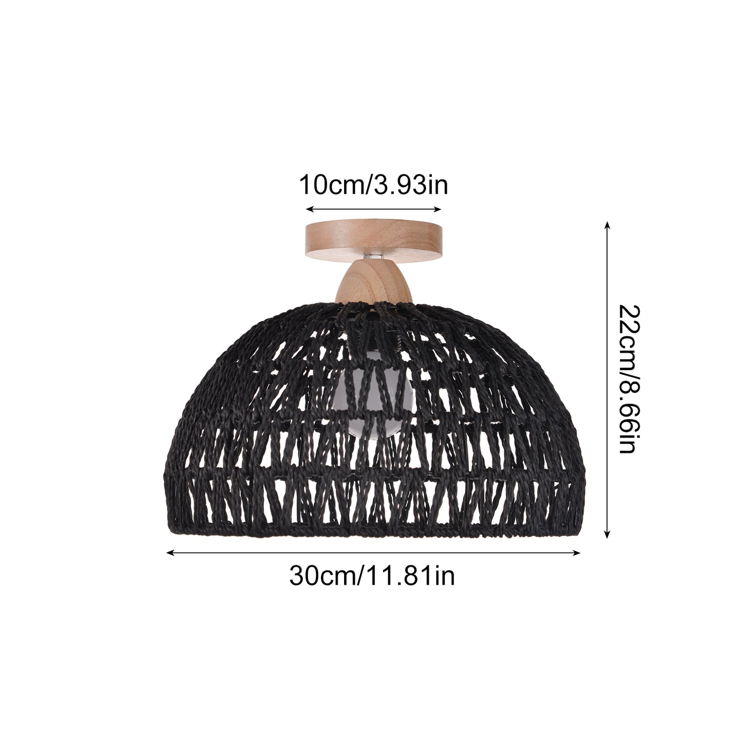 (Q)Black Hemp Rope Rattan Ceiling Light,Bohemian Style Rattan Ceiling Light,Suitable for Kitchen Islands,Corridors,Living Rooms,Bedrooms