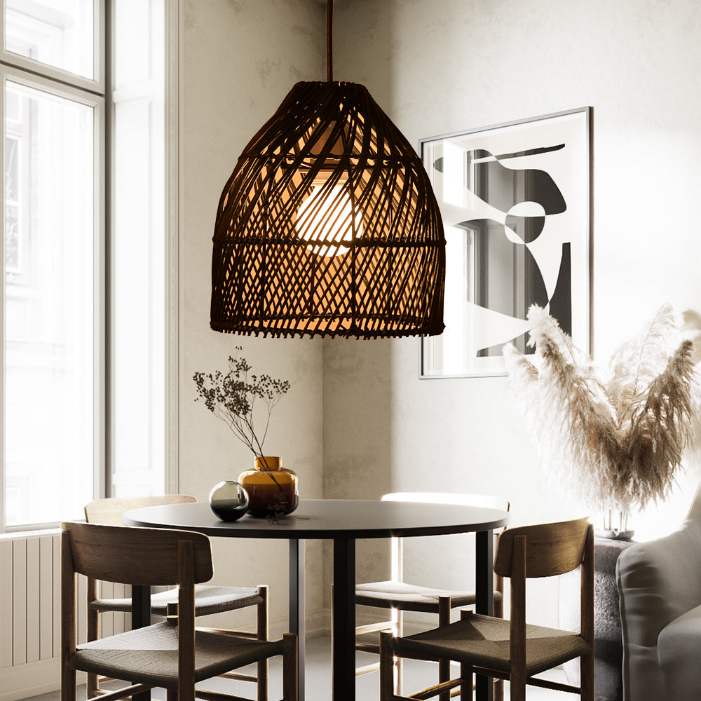 (Q)Handcrafted Rattan Decorative Pendant Light, Modern Industrial Style Black Rattan Pendant Light, Suitable for Restaurant Kitchen Islands