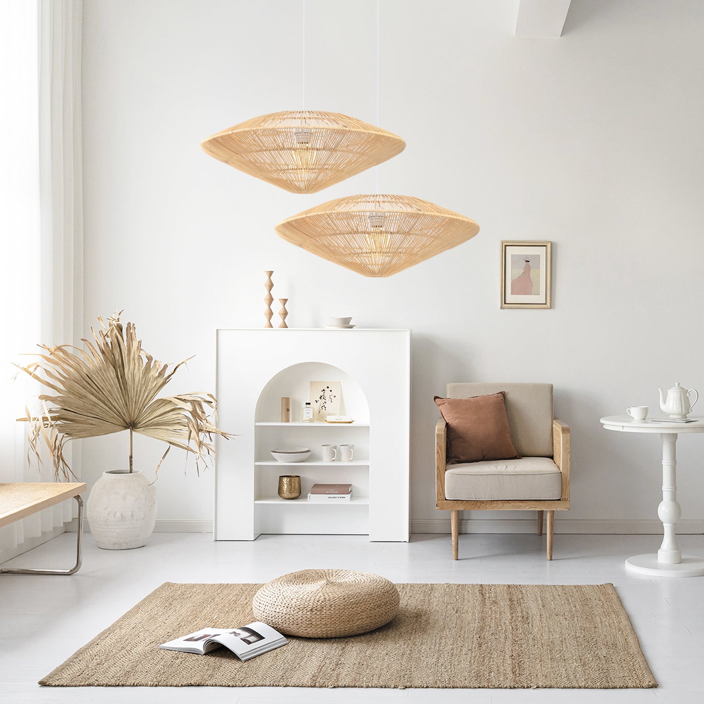 (Q)Handmade Rattan Woven Pendant Light, Modern Minimalist Style Rattan Woven Pendant Light, Suitable for Living Room, Kitchen, Island, Dining Room