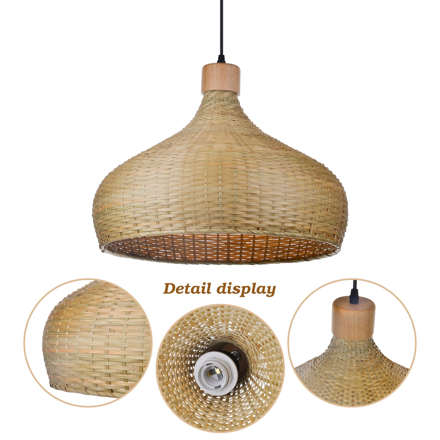 (Q)Handmade Bamboo Pendant Light, Modern Minimalist Style Bamboo Cage Pendant Light, Suitable for Living Rooms, Study Rooms, Dining Rooms