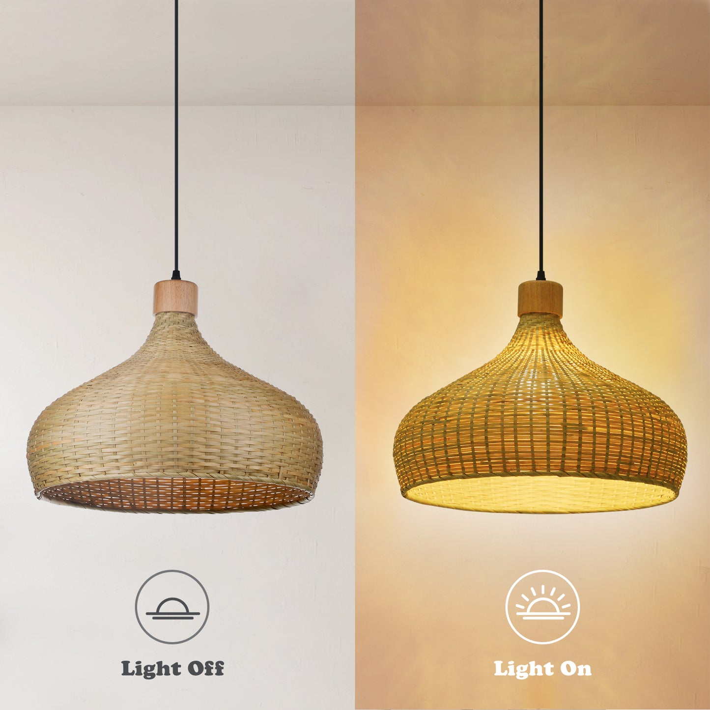 (Q)Handmade Bamboo Pendant Light, Modern Minimalist Style Bamboo Cage Pendant Light, Suitable for Living Rooms, Study Rooms, Dining Rooms