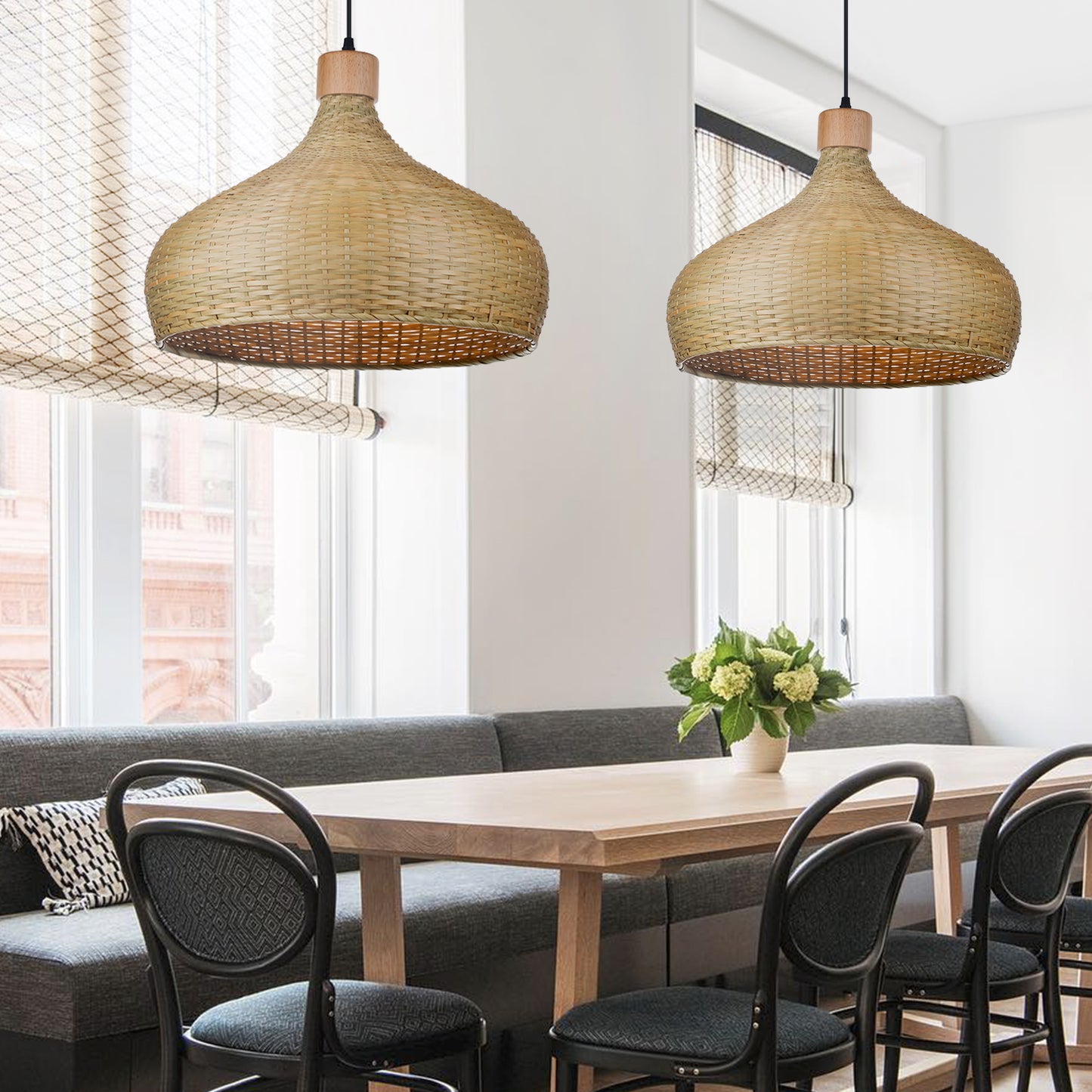 (Q)Handmade Bamboo Pendant Light, Modern Minimalist Style Bamboo Cage Pendant Light, Suitable for Living Rooms, Study Rooms, Dining Rooms
