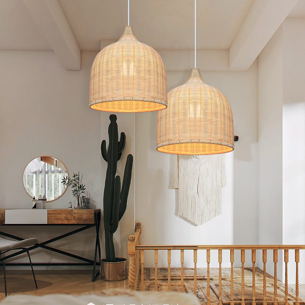 (M) Rattan Chandelier Pendant Lighting E27 Large Hanging Lampshade Fixture for Home Decoration