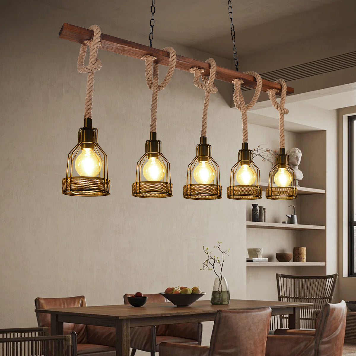 (Q) 5-Head Pendant Light, Industrial Style Pendant Light For Rural Farmhouses, Suitable For Kitchen Islands, Bedrooms, Living Rooms
