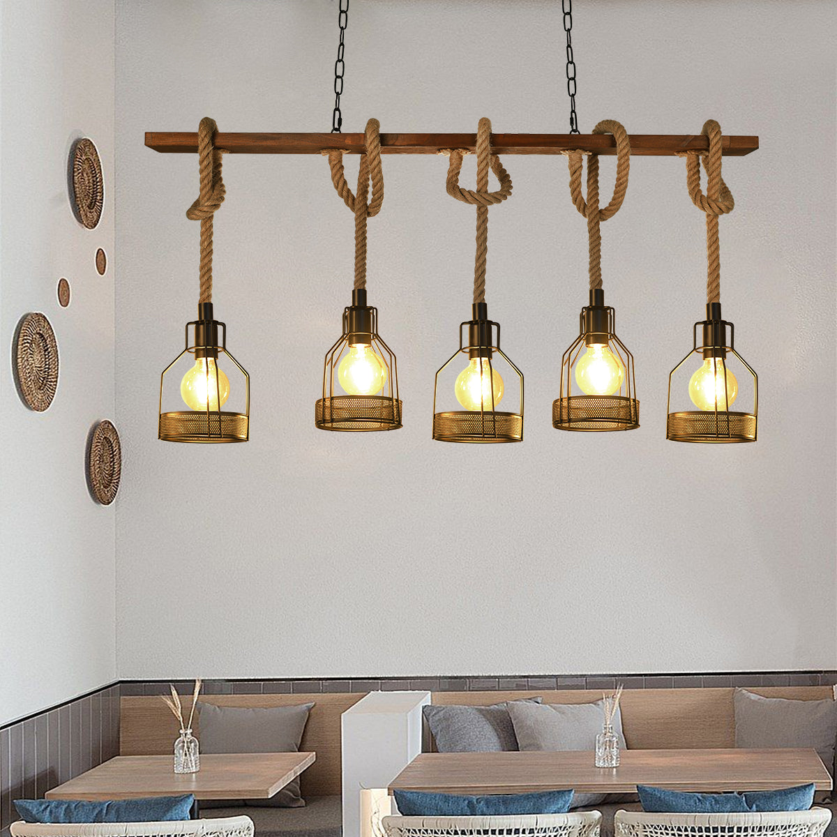 (Q) 5-Head Pendant Light, Industrial Style Pendant Light For Rural Farmhouses, Suitable For Kitchen Islands, Bedrooms, Living Rooms