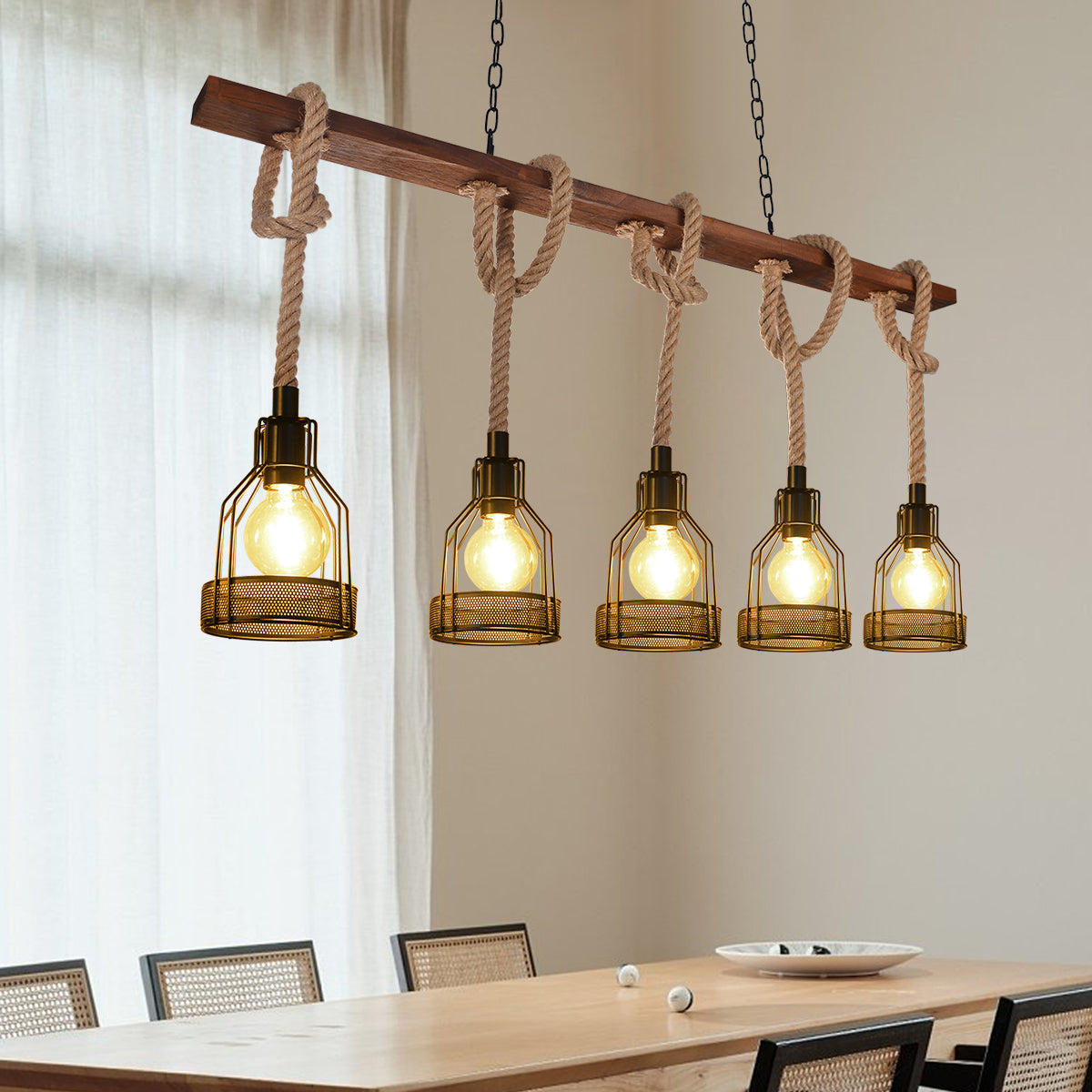 (Q) 5-Head Pendant Light, Industrial Style Pendant Light For Rural Farmhouses, Suitable For Kitchen Islands, Bedrooms, Living Rooms