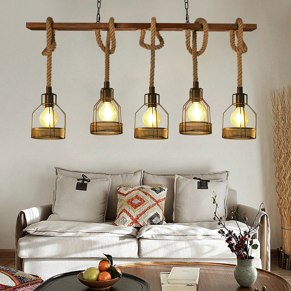 (Q) 5-Head Pendant Light, Industrial Style Pendant Light For Rural Farmhouses, Suitable For Kitchen Islands, Bedrooms, Living Rooms