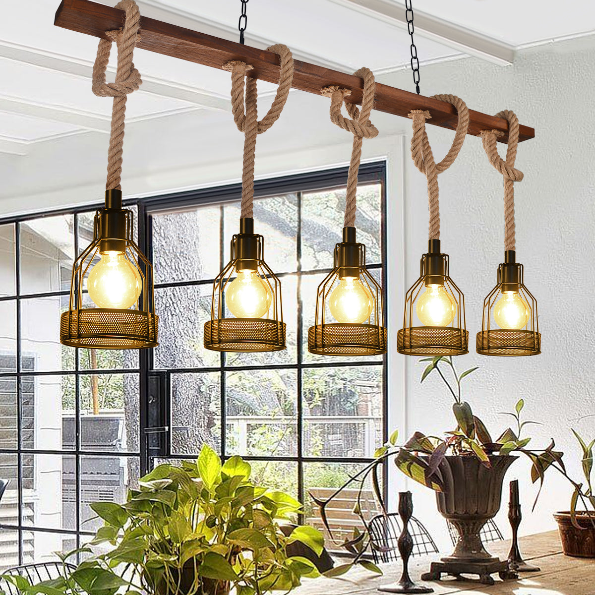 (Q) 5-Head Pendant Light, Industrial Style Pendant Light For Rural Farmhouses, Suitable For Kitchen Islands, Bedrooms, Living Rooms