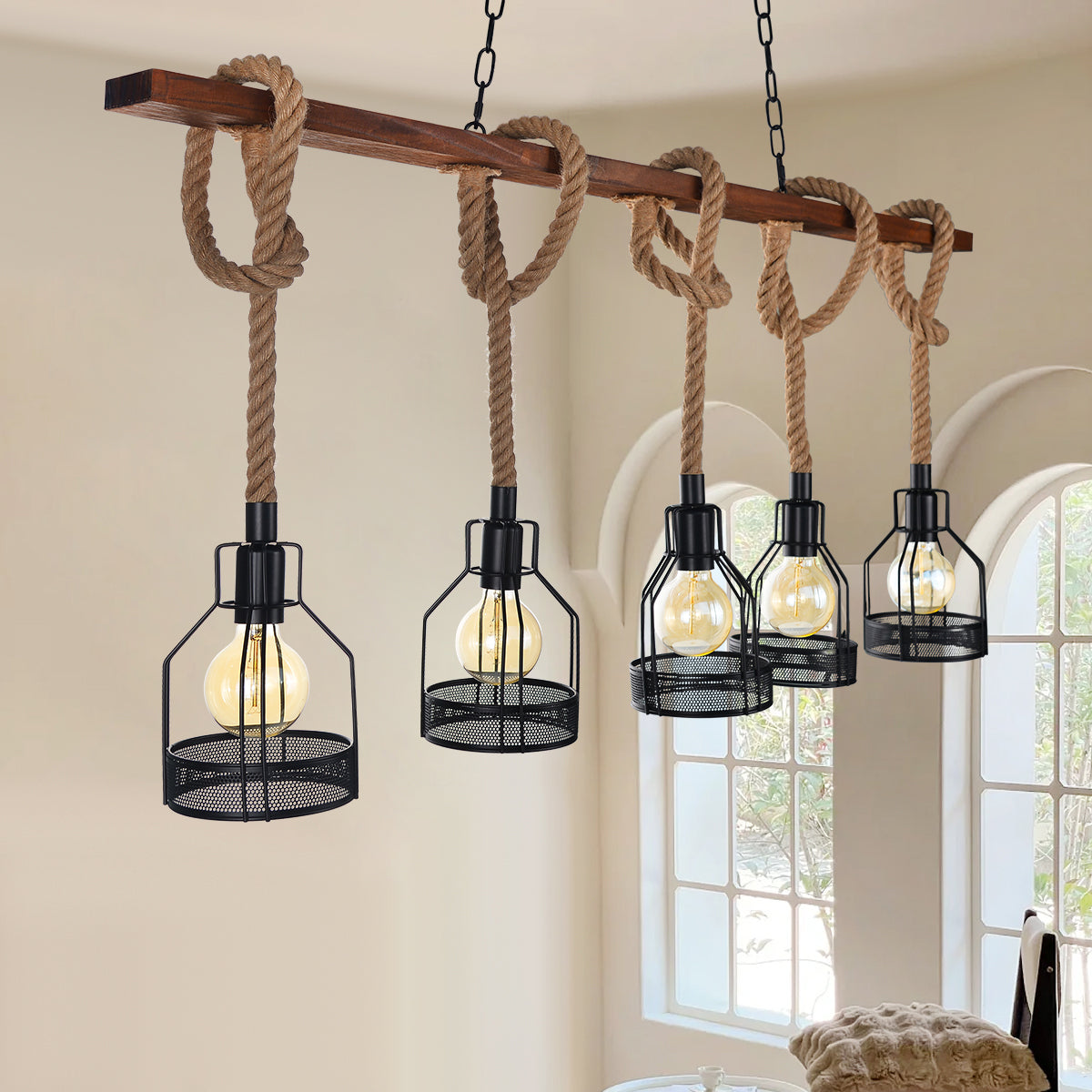 (Q) 5-Head Pendant Light, Industrial Style Pendant Light For Rural Farmhouses, Suitable For Kitchen Islands, Bedrooms, Living Rooms