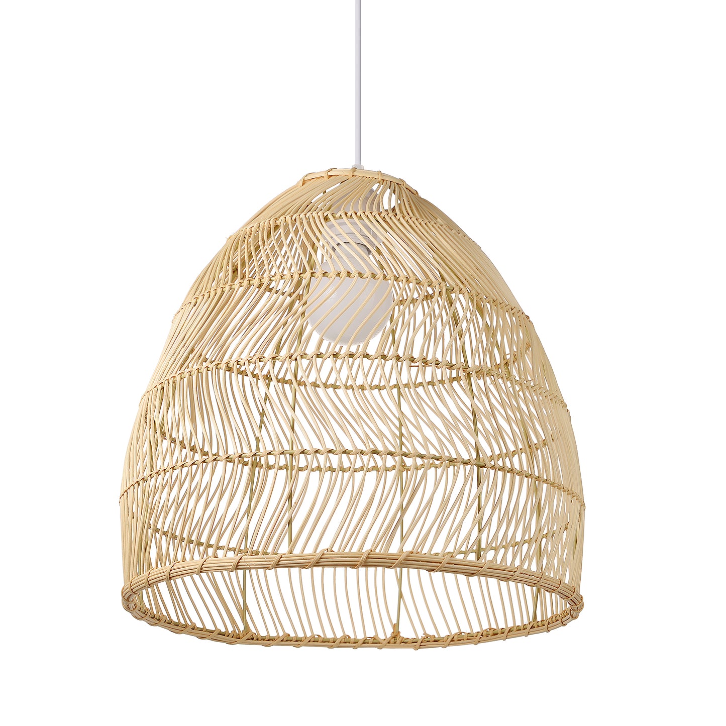 (Q)15.75-Inch Rattan Pendant Light, Bohemian Style Basket Woven Rattan Pendant Light, Suitable For Kitchen Island, Bedroom, Living Room