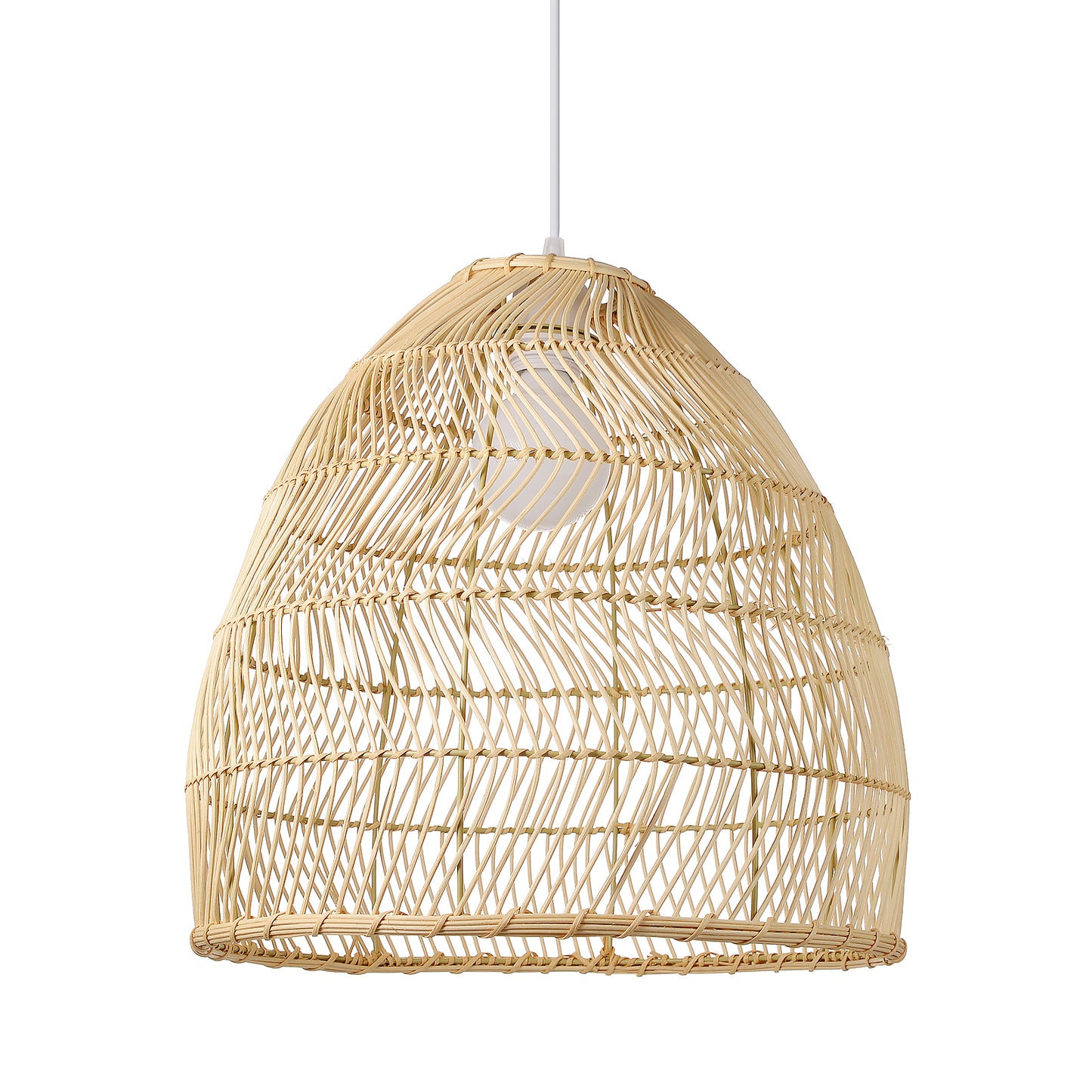 (Q)15.75-Inch Rattan Pendant Light, Bohemian Style Basket Woven Rattan Pendant Light, Suitable For Kitchen Island, Bedroom, Living Room