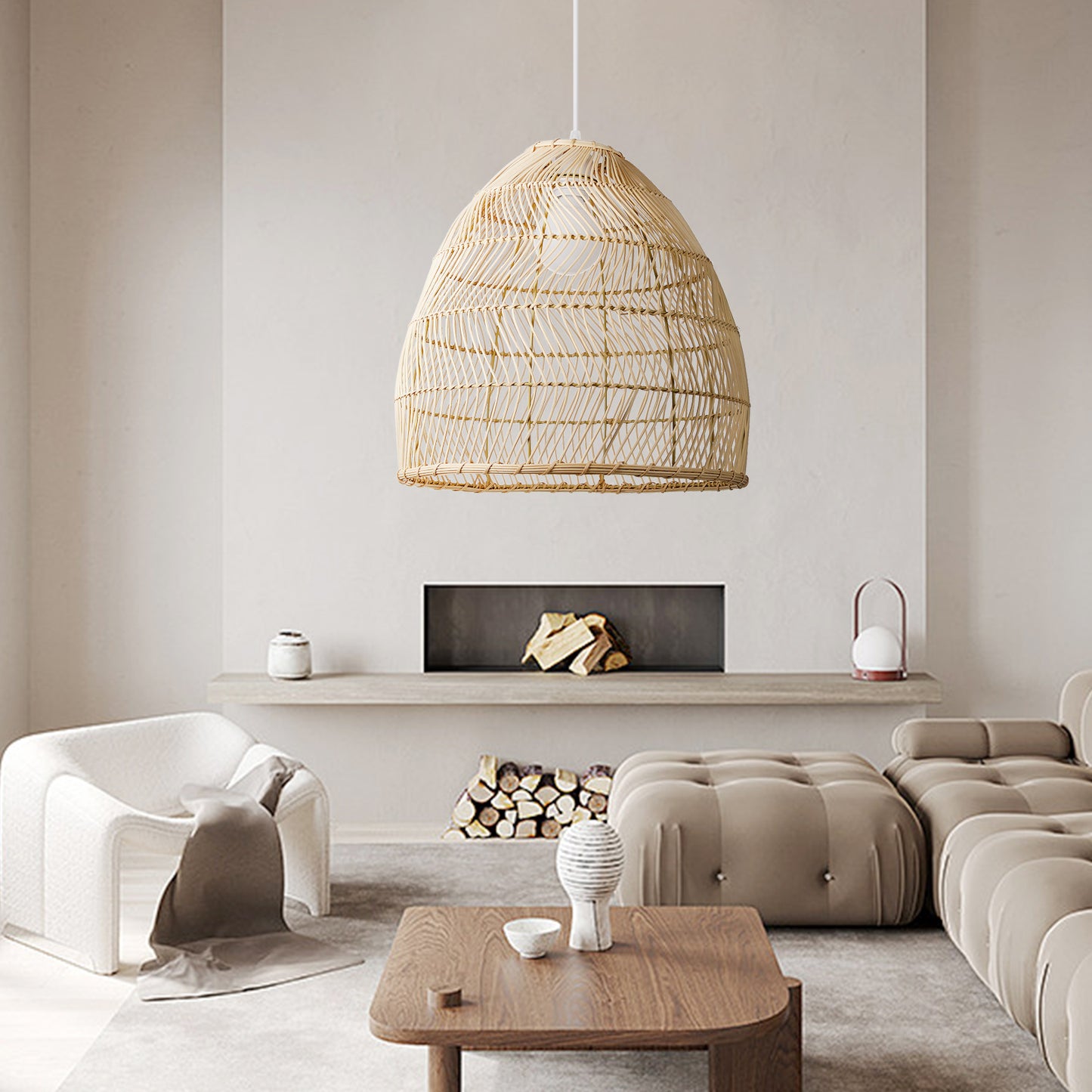 (Q)15.75-Inch Rattan Pendant Light, Bohemian Style Basket Woven Rattan Pendant Light, Suitable For Kitchen Island, Bedroom, Living Room