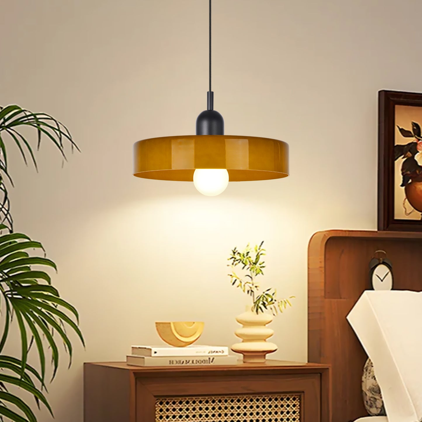 (M)1-Light Glass Pendant Light Fixture Modern Black/Dark Green Small Lamps for Living Room/Kitchen
