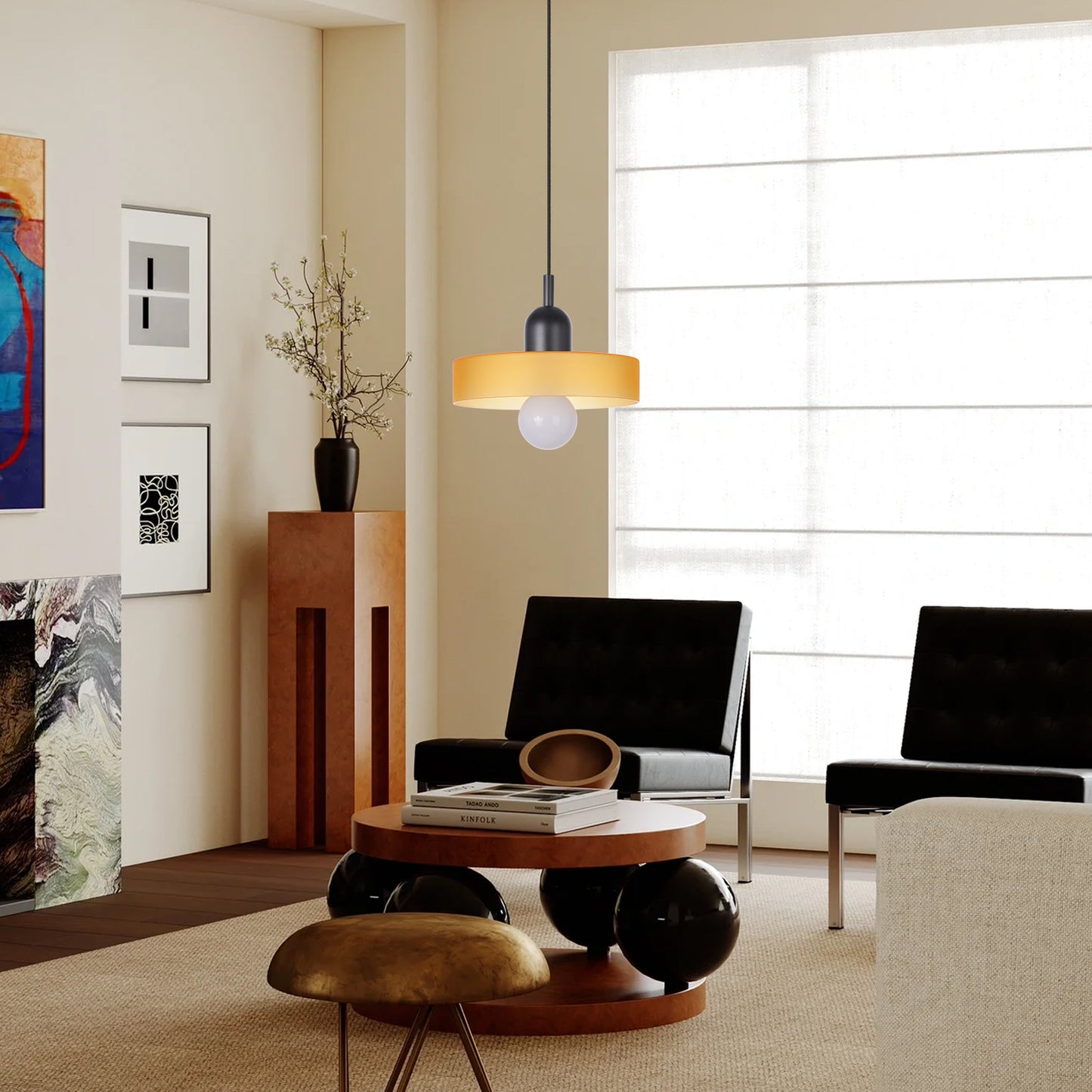 (M)1-Light Glass Pendant Light Fixture Modern Black/Orange Small Lamps for Living Room/Kitchen