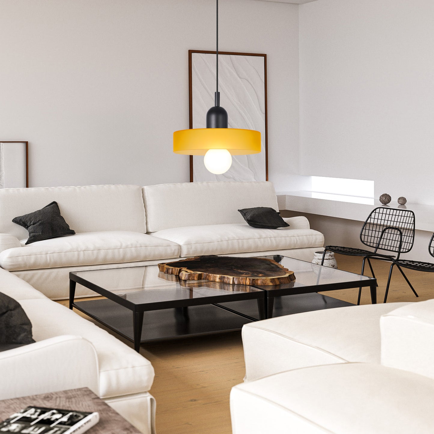 (M)1-Light Glass Pendant Light Fixture Modern Black/Orange Small Lamps for Living Room/Kitchen