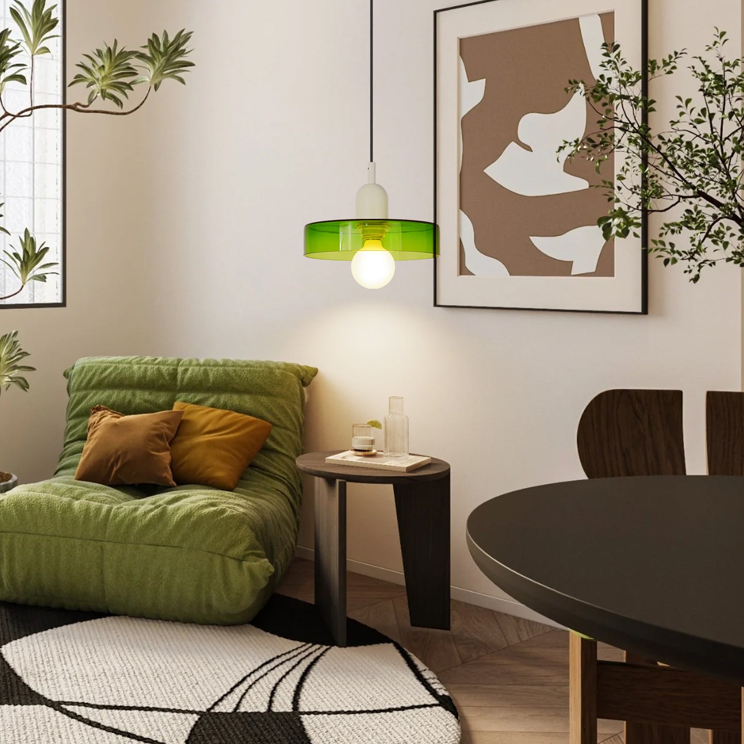 (M)1-Light Glass Pendant Light Fixture Modern White Green Small Lamps for Living Room/Kitchen