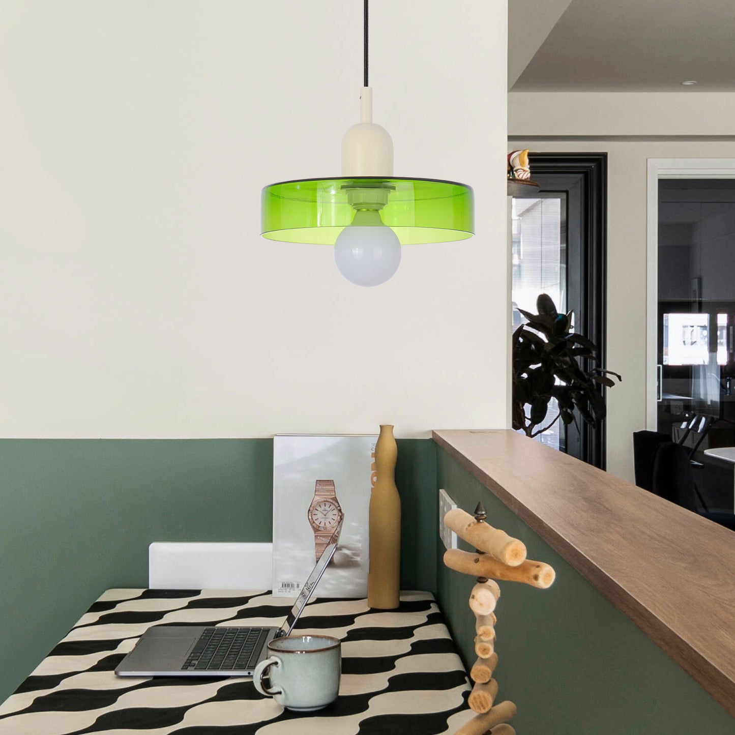 (M)1-Light Glass Pendant Light Fixture Modern White Green Small Lamps for Living Room/Kitchen