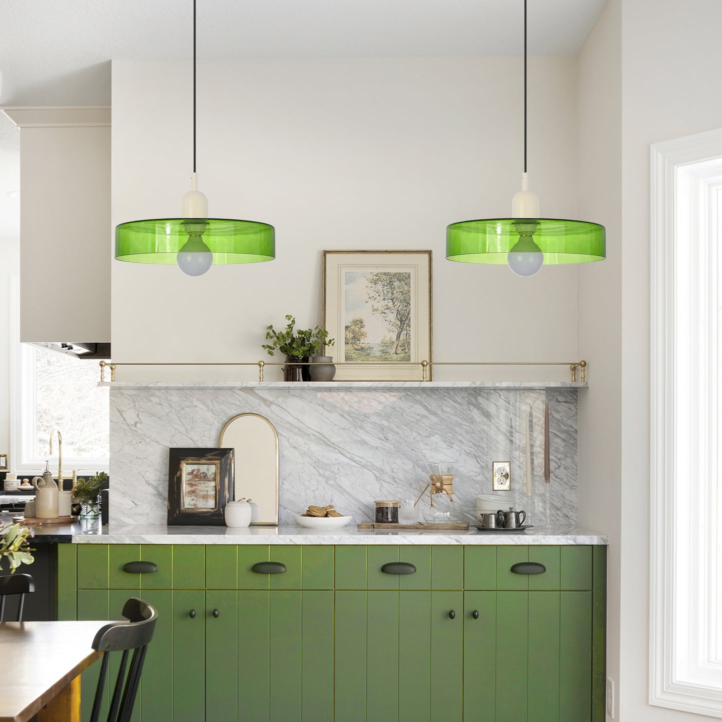 (M)1-Light Glass Pendant Light Fixture Modern White Green Small Lamps for Living Room/Kitchen