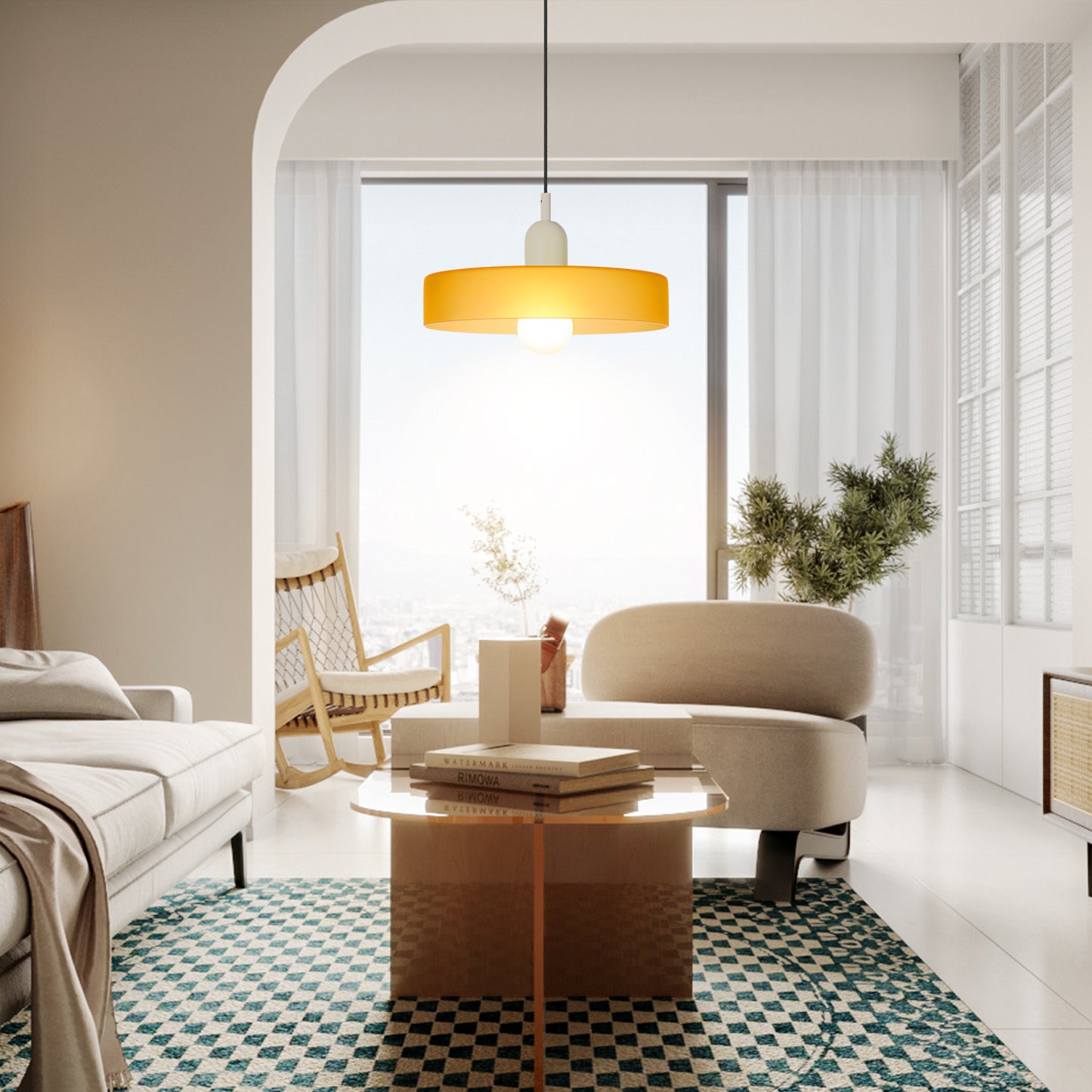 (M)1-Light Glass Pendant Light Fixture Modern White/Orange Small Lamps for Living Room/Kitchen