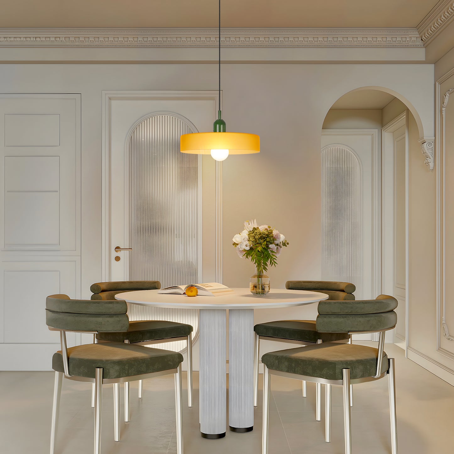 (M)1-Light Glass Pendant Light Fixture Modern Green/Orange Small Lamps for Living Room/Kitchen