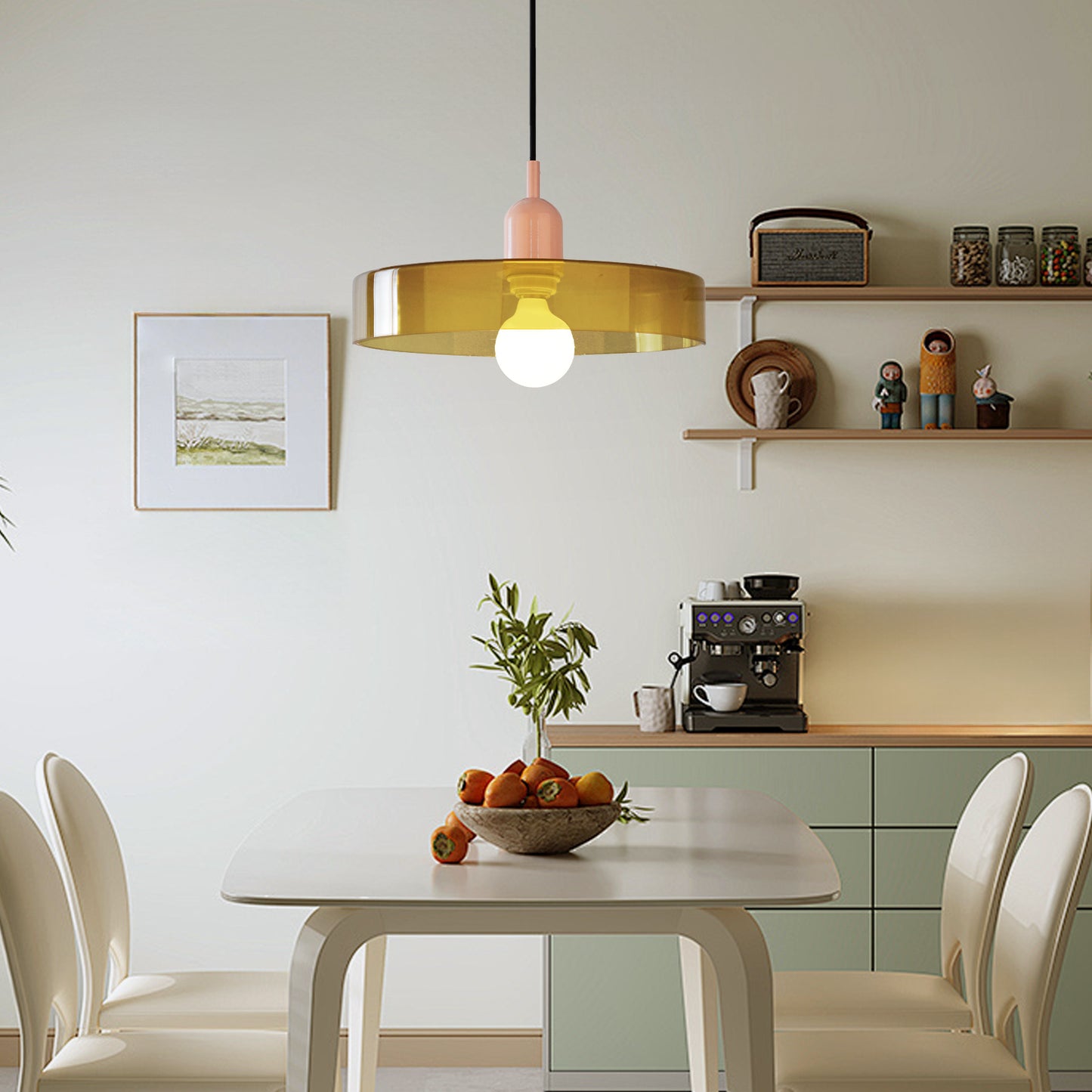 (M)1-Light Glass Pendant Light Fixture Modern Green Small Lamps for Living Room/Kitchen